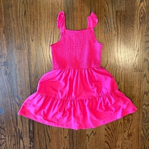 Girls smocked sundress size 8 bright pink soft Btween strapless ruffles medium
